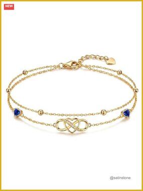 18K Yellow Gold Infinity Birthstone Bracelet Anklet Adjustable